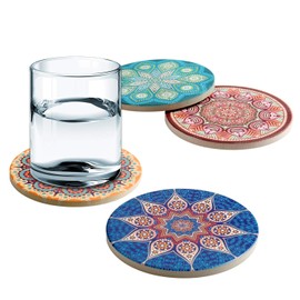 Coasters for Drinks Absorbent 4 Pack Ceramic Coasters Set,4" Stoneware Cup Mats with Cork Base Protection,Suitable for Kinds of Cups,Perfect Table Decor Housewarming Gifts.