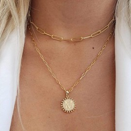 Dainty Gold Initial Necklaces for Women Layered Paperclip Chain Necklace Letter Charm Necklace for Women Personal Custom Jewelry Christmas Gifts Stocking Stuffers for Women
