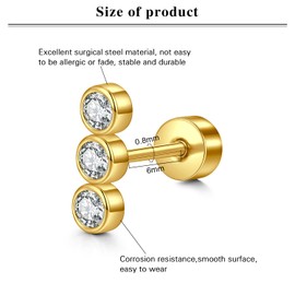 LAURITAMI 20G Helix Piercing Stainless Steel 6 mm Small Ear Tragus Cartilage Earring Ear Piercing Silver Gold, Stainless Steel