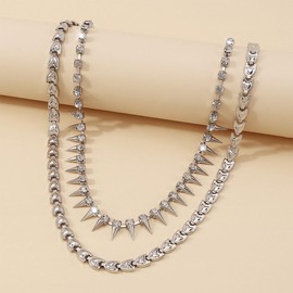 KONFEN Women's Layered Rhinestone Necklaces, Sparkling Rhinestone Pendant Choker Necklace, Vintage Butterfly/Rivet Pendant, Boho Jewellery Gifts for Lovers (3 Styles, Gold/Silver)