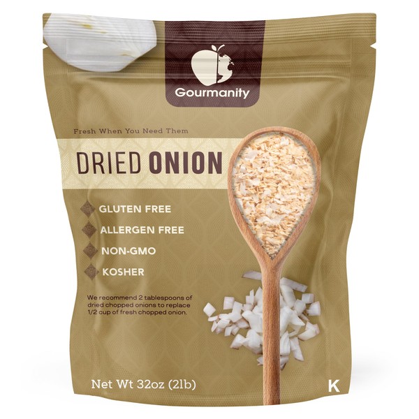 Gourmanity 2 lb Minced Onions Resealable Bag, Minced Onion Flakes, Dehydrated Onions bulk minced, Chopped Onions Fresh Substitute, Yellow Onion, Dried Onions, Chopped Onion, Minced Onions Dried