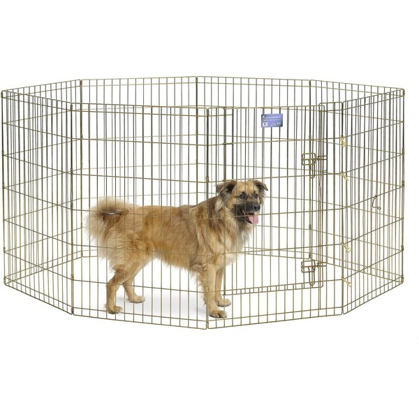 MidWest Homes for Pets Foldable Metal Dog Exercise Pen / Pet Playpen, Gold zinc w/ door, 24'W x 36'H, 1-Year Manufacturer's Warranty