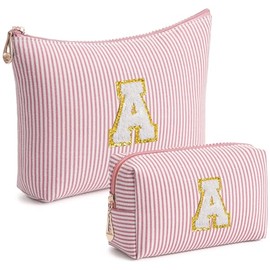 Jersries Personalisierte Kosmetiktasche Mädchen 2PCS - A-Z Buchstaben Schminktasche Geschenke für Mädchen Teenager Frauen Geburtstagsgeschenke für Freundinen Schwestern (Pink, G)