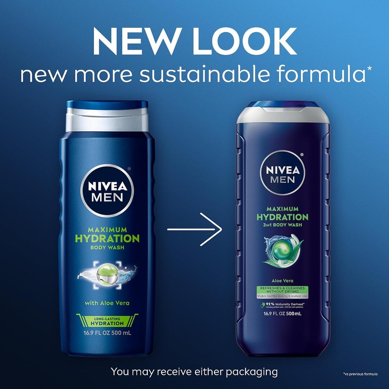 NIVEA MEN Maximum Hydration 3-in-1 Body Wash with Aloe Vera,