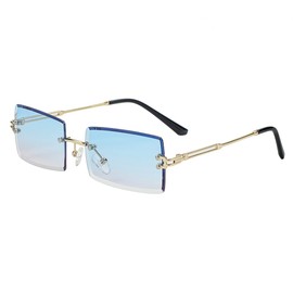 Gleyemor Rimless Rectangle Sunglasses for Women Mens Fashion Vintage Frameless Square Glasses with Gradient Lens (Blue/Pink)