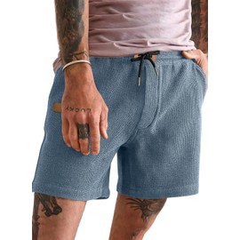 JMIERR Men's Waffle Shorts Summer Leisure Stretch Elastic Waist with Pockets, navy