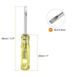 QUARKZMAN SL2.0 Mini Slotted Screwdriver, 2 mm, Magnetic Flat Head, 45 mm Length for Repairs on Small Devices, Yellow, Pack of 8