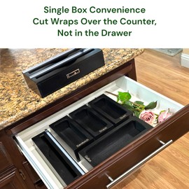 Incredinest Bamboo Drawer Organizer Bag Holder – Modular Design Zip Lock Bag Organizer Plastic Wrap Dispenser with Cutter – Baggie Organizer for Drawer with Single and Double Wrap Dispenser