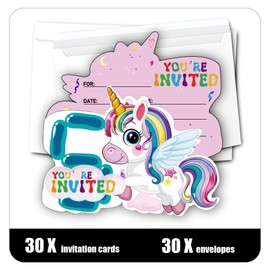 Putocopic 4th Birthday Party Invitations for Girls,Fourth Rainbow Birthday Party Fill In Invitations with Envelopes, 30Pcs, 5x7 Inches