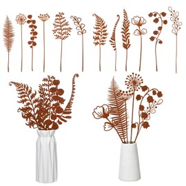 12 Pack Rusty Metal Garden Stakes, Rustic Metal Fern Leaf Plants