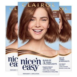 Clairol Nice'n Easy Permanent Hair Dye, 6W Light Mocha Brown Hair Color, 3 Count