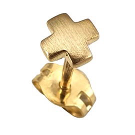 Men's Earrings Gold 585 Cross Stud Earrings for Men 14 Carat, Yellow Gold