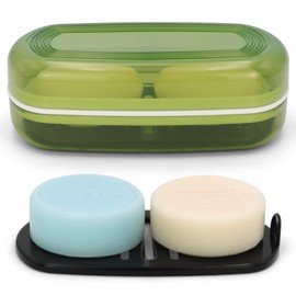 Shampoo Bar Holder Travel Case, Large Soap Holder for 10 oz Oversized Bars, Laundry Soap Bar Holder for 7 oz Bars, Durable & Versatile Storage with Drainage Layer (Green Style A-Large)