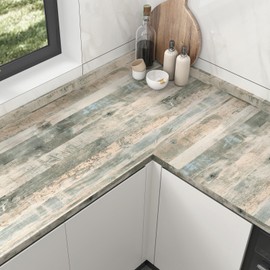 Wallercity Butcher Block Peel and Stick Countertop Waterproof Grey/Green Contact Paper Wood Countertop Self Adhesive Wood Grain Contact Paper Rustic Wallpaper for Kitchen Cabinets Drawers 15.8''x236''