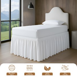 ARlinen Twin XL Size Dorm Bed Skirt, Extra Long 40 Inch Drop, Premium Microfiber, 3-Panel Design with Split Corners Bed Skirts, Ideal for College Dorm Rooms, White