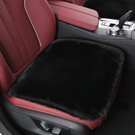 Pinbola 5 Pcs Fluffy Car Seat Covers with Steering Wheel Cover Fuzzy Faux Wool Auto Front Seat Shift Gear Cover Center Console Pad (A-Black)