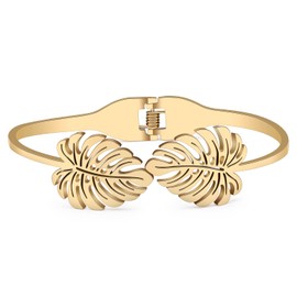 LONYOO Dainty 18K Gold Leaf Bracelets Bangle Stainless Steel Charm Matching Bracelets for Women Girls Gifts Leaves Jewellery (Gold Palm Leaf Bracelet)