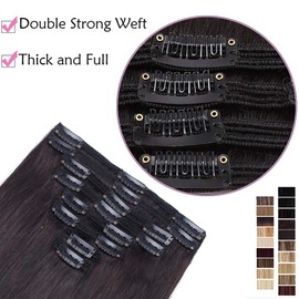 Clip-In Real Hair Extensions Hair Weave Double 8 Wefts Heat-Resistant Straight Natural Black #1B 14 inch (35 cm) – 120 g