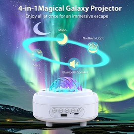HUMIIEYE Galaxy Projector with Bluetooth Speaker, Night Light Star Projector for Bedroom, 8 Modes Northern Lights Aurora Projector with Moon, Mood Ambient Lighting for Kids Adults Room, Cord Powered