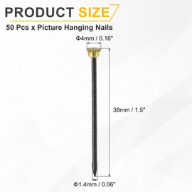 sourcing map 50Pcs Picture Hanging Nails, 1.4 x 38mm Iron Decorative Hangers Reusable Hardware Tool for Hanging Pictures Mirrors Baskets, Gold & Black