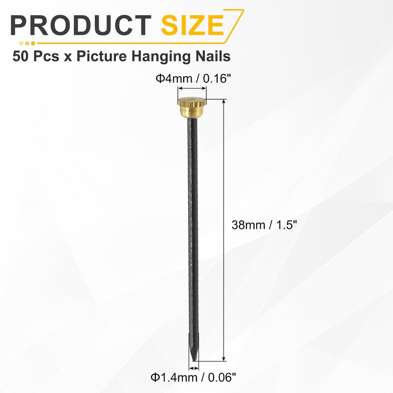 sourcing map 50Pcs Picture Hanging Nails, 1.4 x 38mm Iron