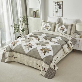 Brandream King Size Luxury Patchwork Quilts Farmhouse Vintage Quilted Coverlet Cotton Quilts Set