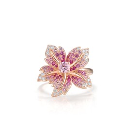 Santuzza 925 Sterling Silver Lily Ring Pink Sapphire Cubic Zirconia Gemstone Flower Statement Ring for Women (8)