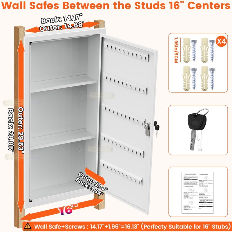 29.53" Tall White Wall Safes Between 16" Studs | 33%