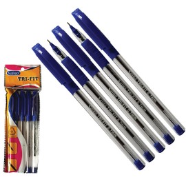 SAINO 5 x 0.7mm Tip Tri-Fit Triangular BLUE Ballpoint Pens Smooth Fine Writing