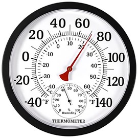 Indoor Outdoor Thermometer Large Numbers - 10.5'' Weather Thermometer Hygrometer, No Battery Needed Outdoor Thermometers for Patio, Home, Garden Decoration (Black)