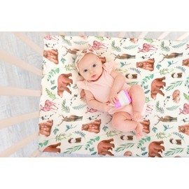 REZIPO 4 Pack N Play Sheets Woodland Forest Animals Wood Tree Neutral Unisex Fitted Baby N Play Sheets Set for Standard Pack and Plays and Mini Cribs for Baby Boys or Girls
