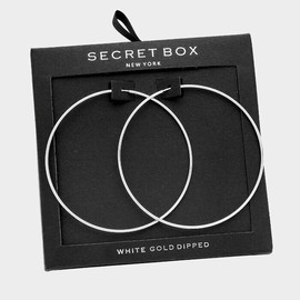 Secret Box Hoop Earrings Large Hoops 2.25" Secret Box WHITE GOLD DIPPED Thin 1mm 10105