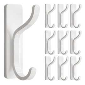 pickpiff 10-Pack Adhesive Coat Hooks for Door and Wall, Holds 13 lb, Towel Hooks for Bathroom and Kitchen, White