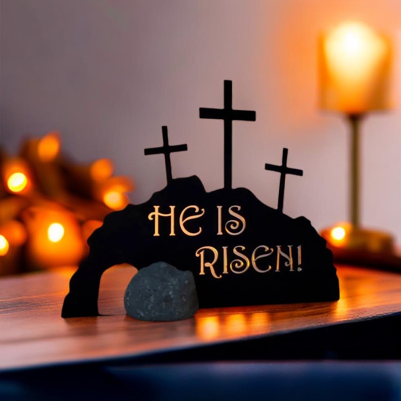 Venshy He is Risen Metal Empty Tomb Scene, Easter Decoration,