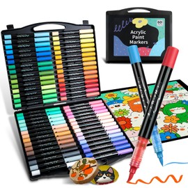Techjob 60 Colors Acrylic Paint Markers, Water-Based Paint Pens Brush Tip
