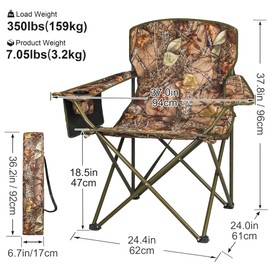 Oversized Camping Chairs,Padded Folding Chair with Arms,Hunting Chair for Adults w/Cup Holder & Carrying Bag,Portable for Fishing,Picnic,Supports 350 LBS,Camouflage