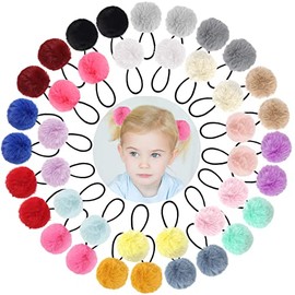 Qearl 40 Unidades de Coleteros con Pompones, Accesorios Elásticos de Terciopelo para El Cabello para Mujeres, Niñas Y Niños, Pompones Esponjosos de 5 Cm para Sujetar Coletas