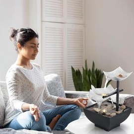 Fuente de Agua de Relajacin, Fuentes Decorativas para Interiores, Mini Cascada Iluminada con LED, Impermeable y Resistente, Piedras Naturales,...     