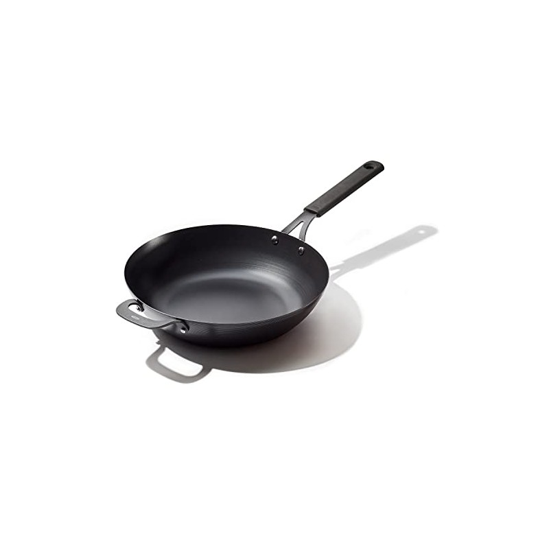 OXO Obsidian Pre-Seasoned Carbon Steel, 12" Wok Pan with Removable