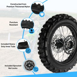 14" Rear Wheel Rim Tire Assembly For Dirt Pit Bike Trail 90/100-14 Rear Wheel Rim Tire Fits 125/140/150/160cc Pit Dirt Bike KLX65 Apollo Kayo TT SSR 125 140 Includes Brake Rotor and Sprocket (14 inch)