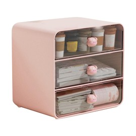 VBESTLIFE 3 Tiers Makeup Organizer Holder Cosmetic Storage Box, Bathroom Countertop Organizer, Desk Organizer with Drawers, for Bedroom Dresser (Pig L)