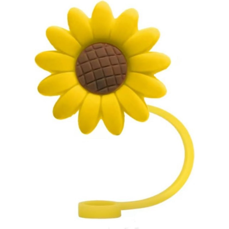 Reusable Silicone Sunflower Straw Plugs, Drinking Straw Covers and Dust