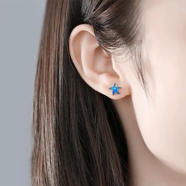 Shejuety exquisite blue enamel starfish earrings S925 silver plated stainless steel ocean themed jewelry designed for women's earrings anniversary birthday party jewelry gift, Small, Copper, No