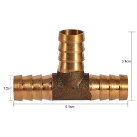 Barbed T Piece Gas Hose Connector Adapter Quick Release 3 Way Gas Connector Joiner Fuel Line Brass T Piece for Fuel Air Water Gas Oil(12mm)