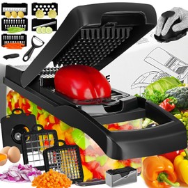 Vegetable Chopper Slicer Food Chopper with Container Veggie Dicer Cutter Salad Chopper Mandoline Slicer Cheese Grater Includes Hand Guards and Gloves & Kitchen Gadgets