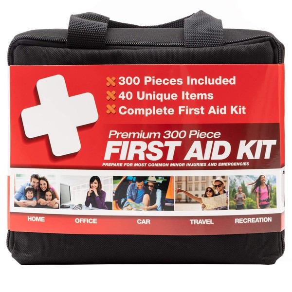 Premium 300 Piece (40 Unique Items) First Aid Kit | Emergency Medical Kits | Home, Business, Camping, Car, Office, Travel, Vehicle, Kids, Boat, Survival Supplies