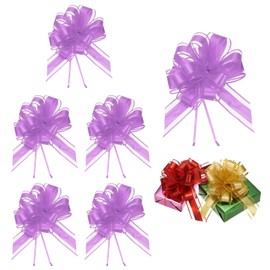 PATIKIL 6 Pcs Large Pull Bow Gift Wrapping, 9 Inch Ribbon Organza Light Purple Bows for Gift Wrapping Wedding Baskets Car