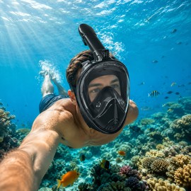Full Face Snorkel Mask for Adults – 180° Panoramic Anti-Fog Design with Camera Mount for Beach Trips