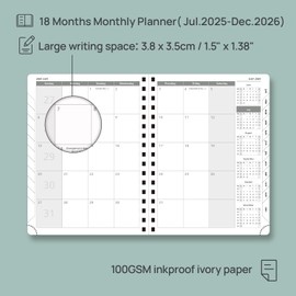 POPRUN Monthly Planner 2025-2026 Spiral Bound (6.5'' x 8.5'') 18 Months Calendar (Jul 2025 - Dec 2026) - 4 Pages per Month with Monthly Expense & Notes, Sunday Start, Leather Cover - Burgundy