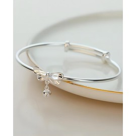 Kim Carrey S925 Silver Bangle Bracelet for Women, Elegant Women‘s Sterling Silver Bracelet Bangle Adjustable 6.4-7.8 inches Small Size, 7, Sterling Silver, no gemstone